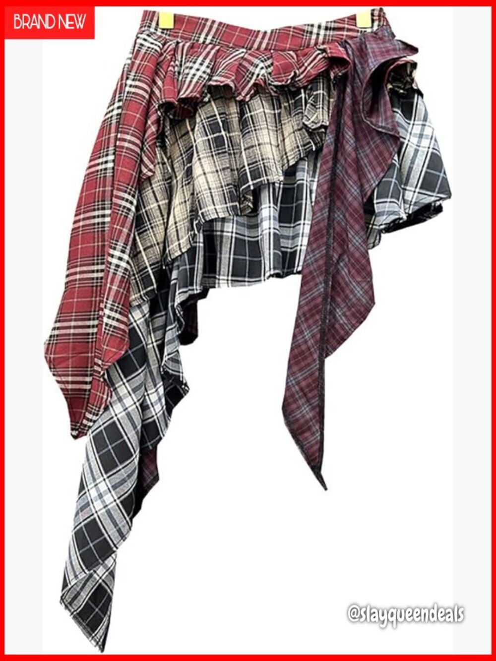 High Waist Plaid Patchwork Tiered Pleated Asymmetrical Hem Mini Skirt